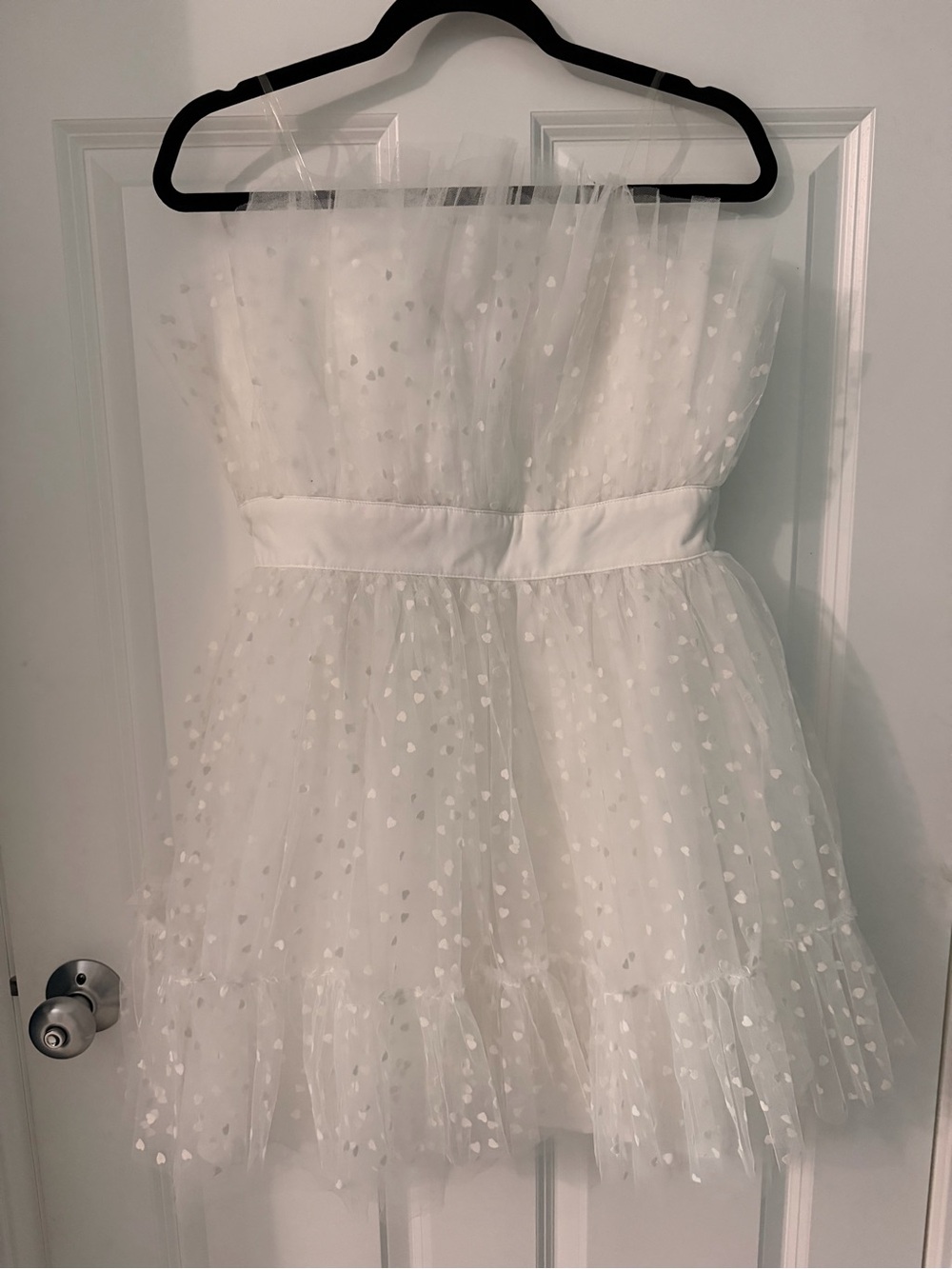 Main Strip Strapless White Heart Tulle Party Mini Dress bachelorette bride Large